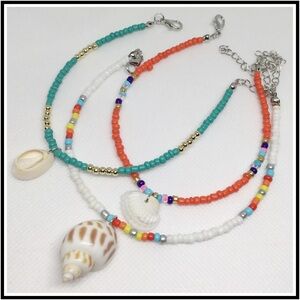 Beach Shell Beaded Anklet Bracelet Set